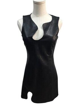 Amanda Uprichard Black Faux Leather Puzzle Sleeveless Mini Dress XS EUC